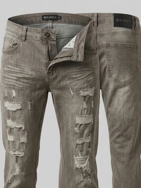 Streetwear Waimea Men's Gray Distressed Jeans Size 36x32
